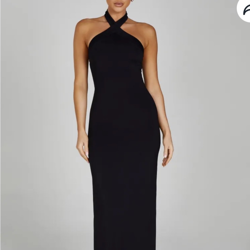 Kimberley Recycled Nylon Halter Maxi Dress - Black